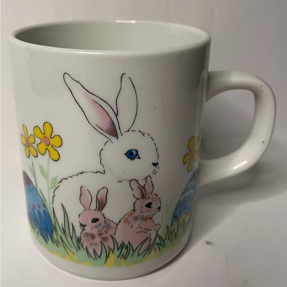 Easter Bunny Coffee Mug with Yellow Floral & Easter Egg Design